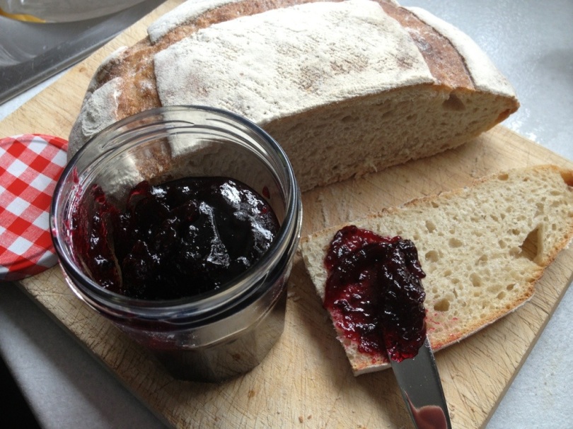 Blackberry and apple Jam on a sourdough loaf